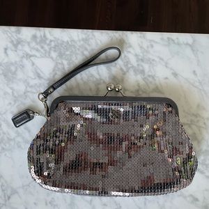 NWOT Coach Kisslock clutch sequins and leather